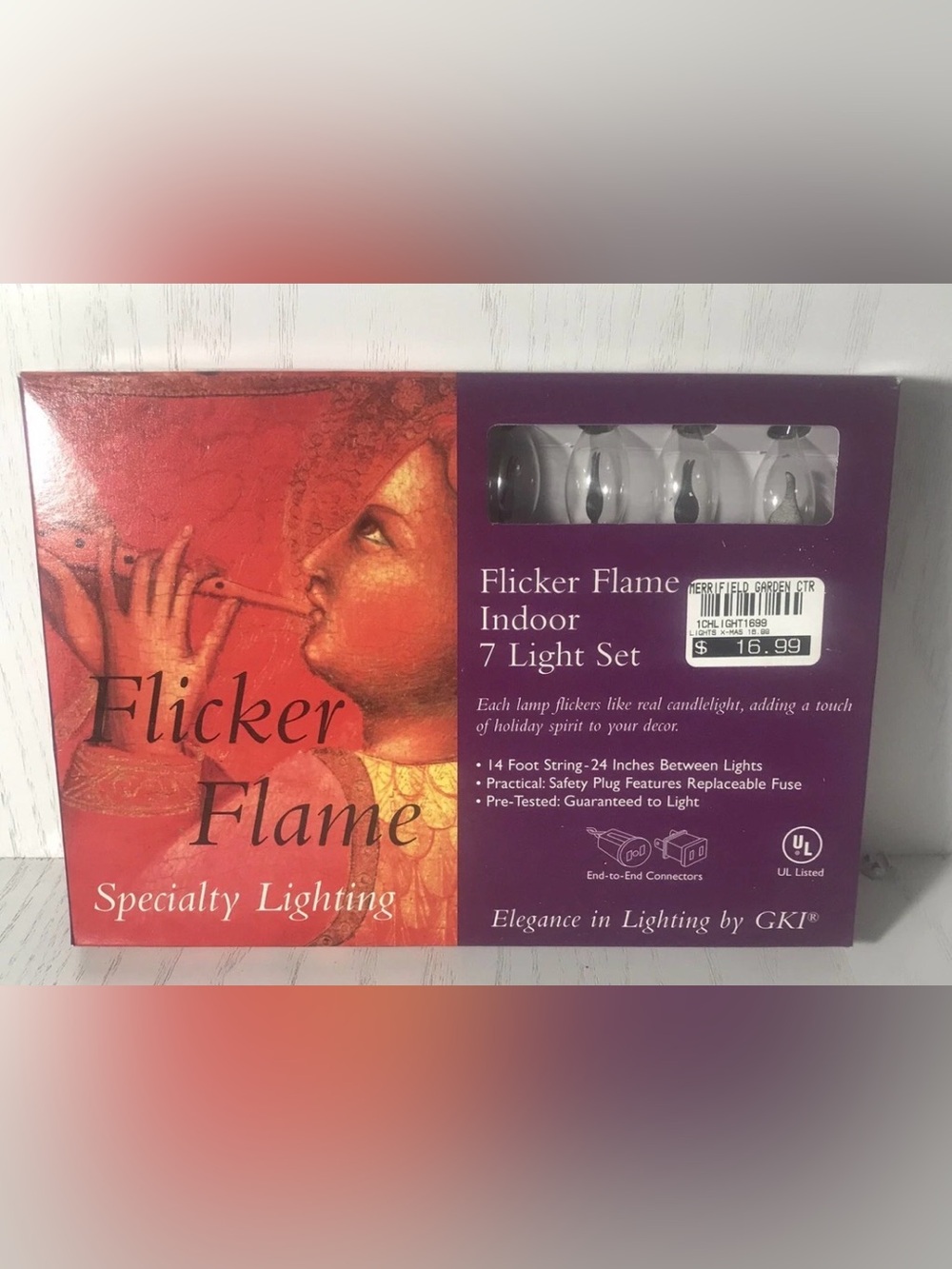 Vtg elegance in lighting by GKI flicker flame indoor 7 light set Christmas New